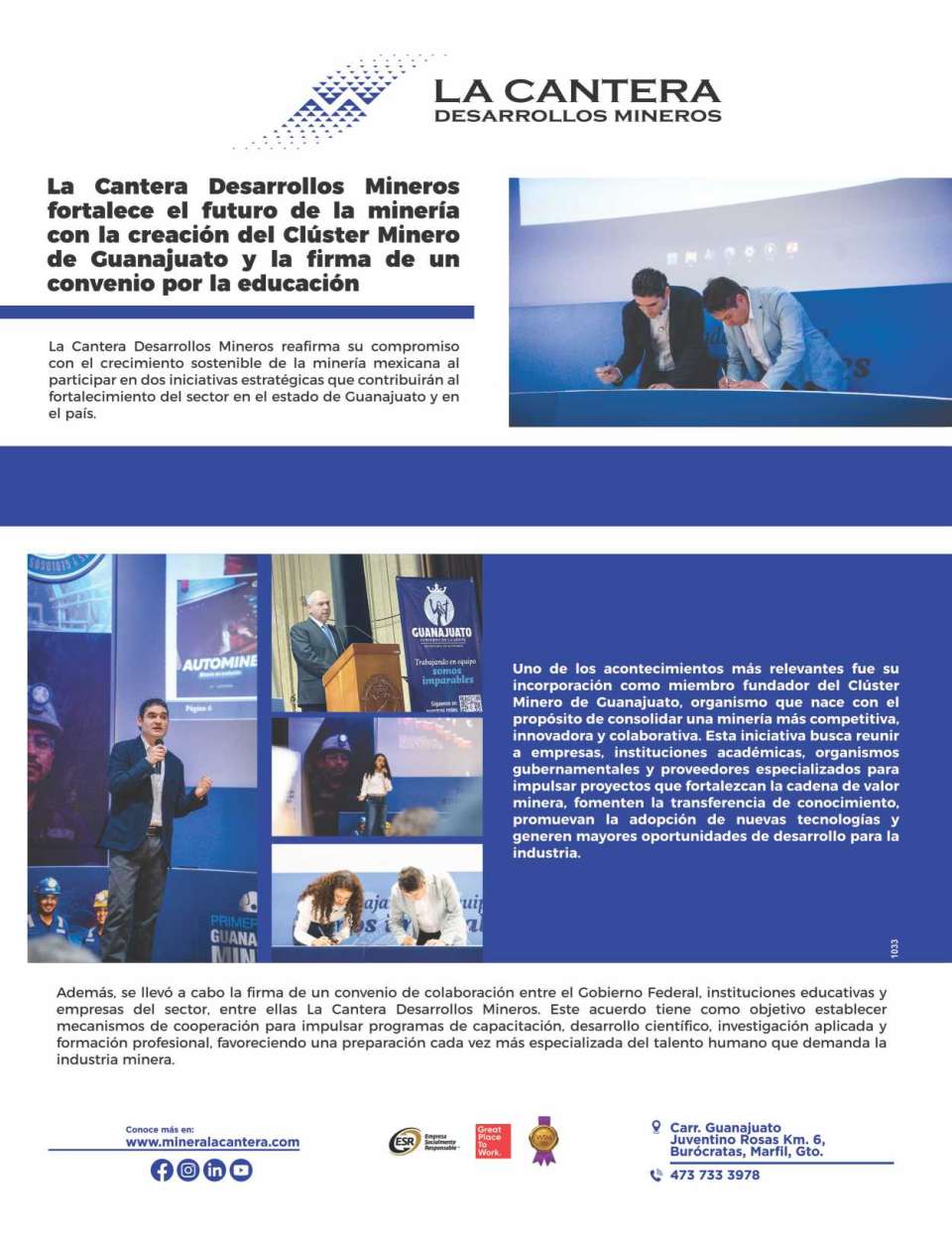 Fortalecemos el futuro de la mineria con la creacion del Cluster Minero de Guanajuato y la firma de un convenio por la educacion, reafirmamos el compromiso con el crecimiento de la mineria mexicana.