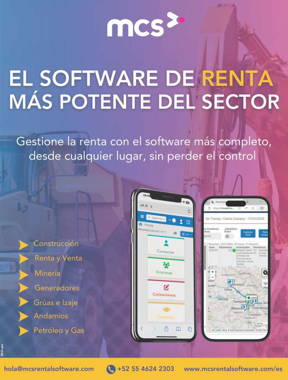 El software mas completo del sector para control en la renta de maquinaria para construccion y mineria.