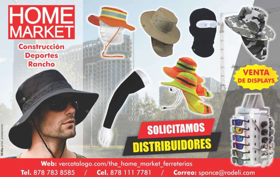 Sombreros y Mangas Protectoras. Lentes para Sol, para uso en la Construccion, Deportes, Ranchos. Venta de Displays. Articulos de Seguridad.